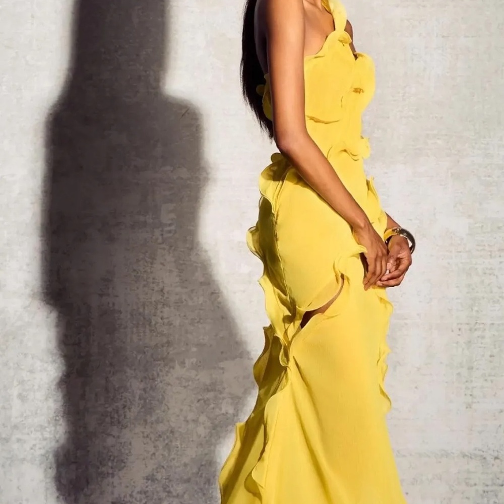 Chic One-Shoulder Yellow Ruffle Dress - Picture 5 of 8